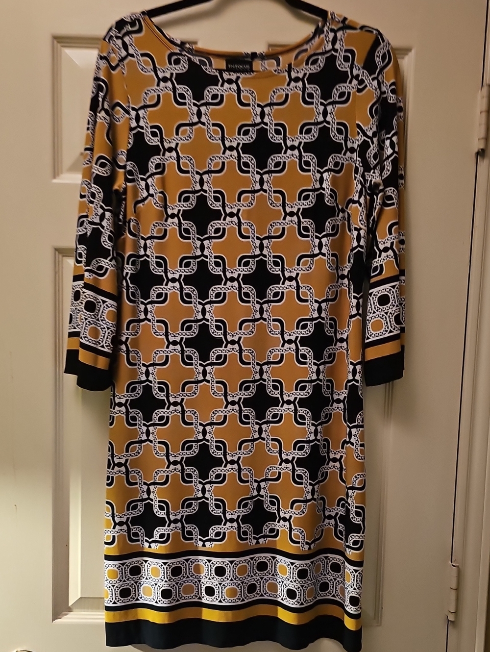Enfocus  Black, Mustard & White Geometric Shift Dress